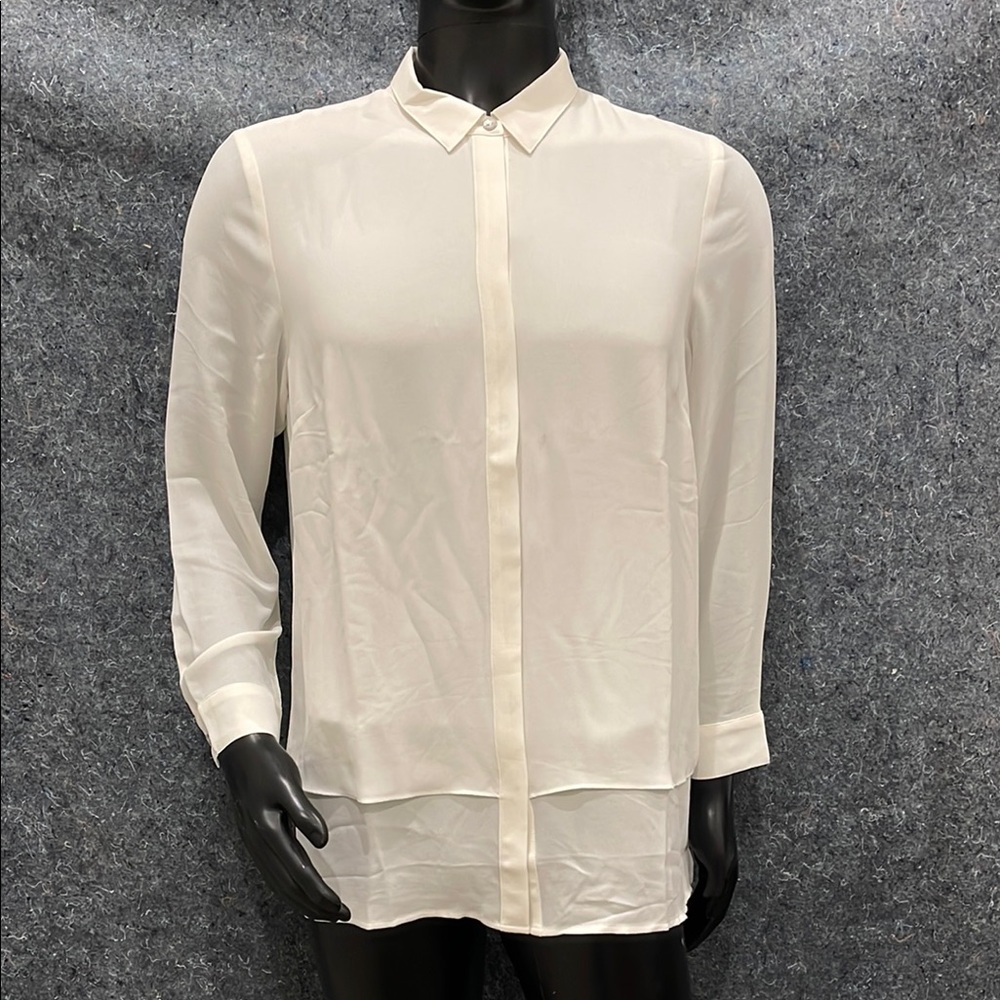NEW J Jill WOMENS LARGE PETITE White Cream Soft Layered Button Up Tunic Shirt